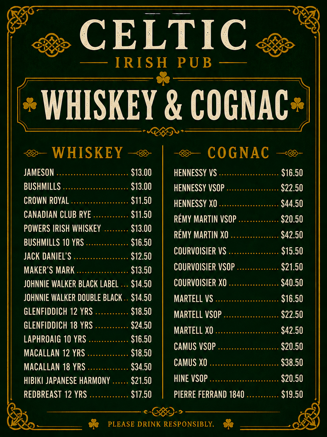 Celtic Irish Pub menu page 17
