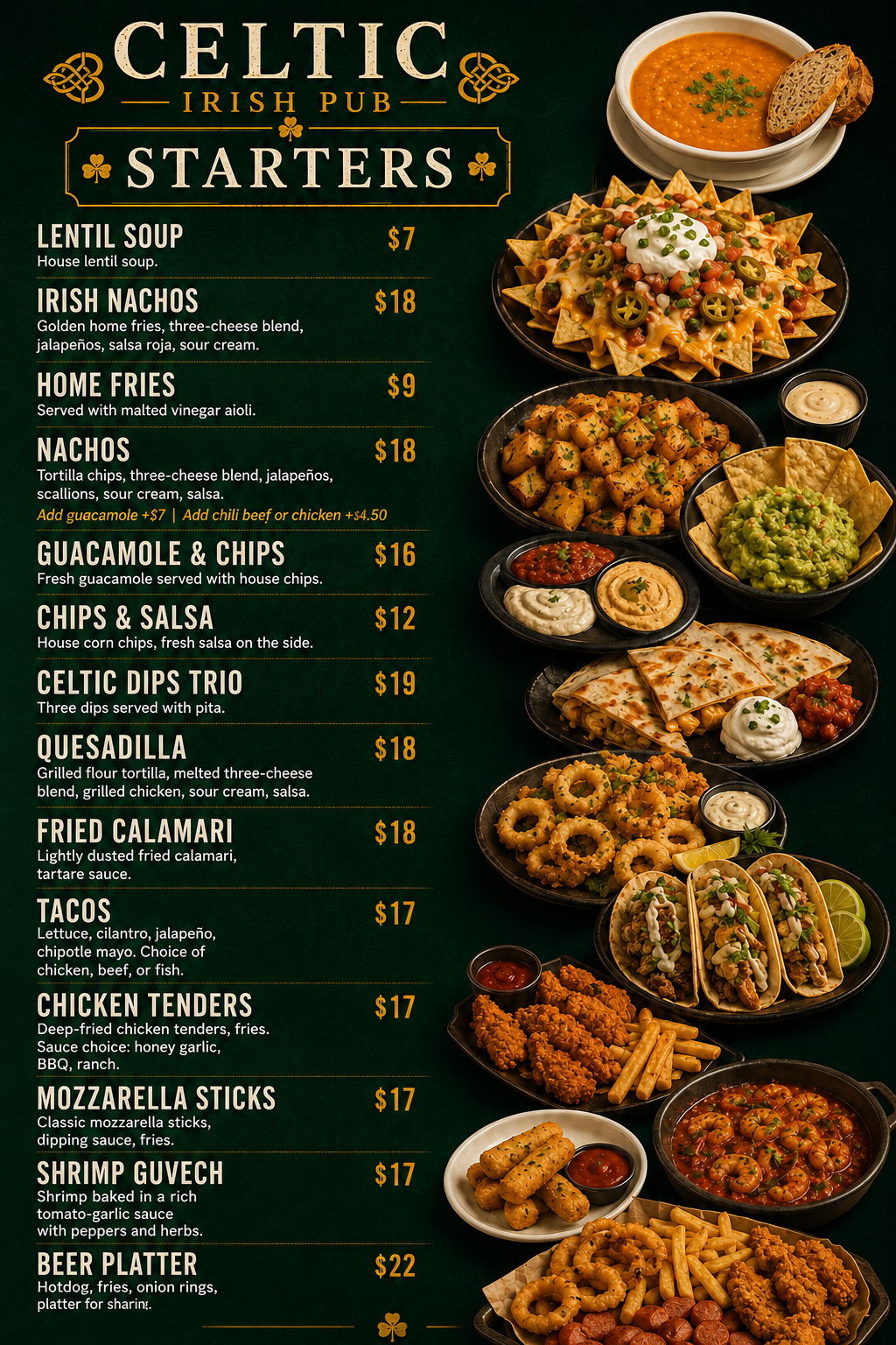 Celtic Irish Pub menu page 5