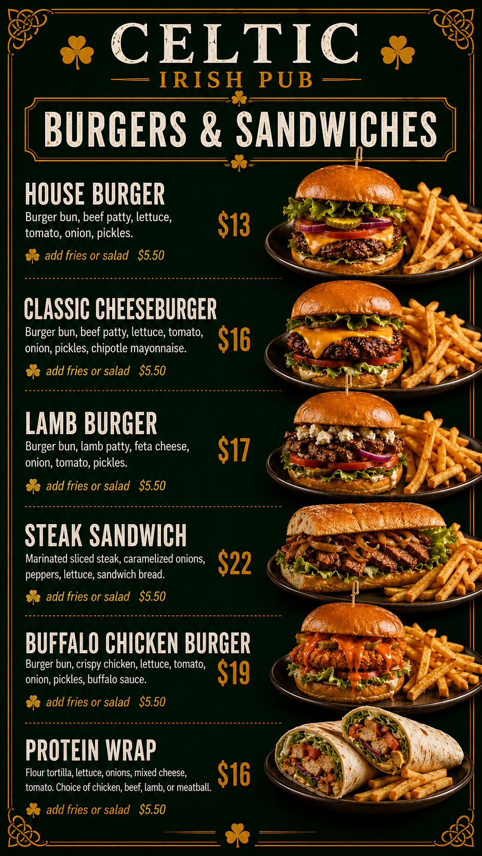 Celtic Irish Pub menu page 7