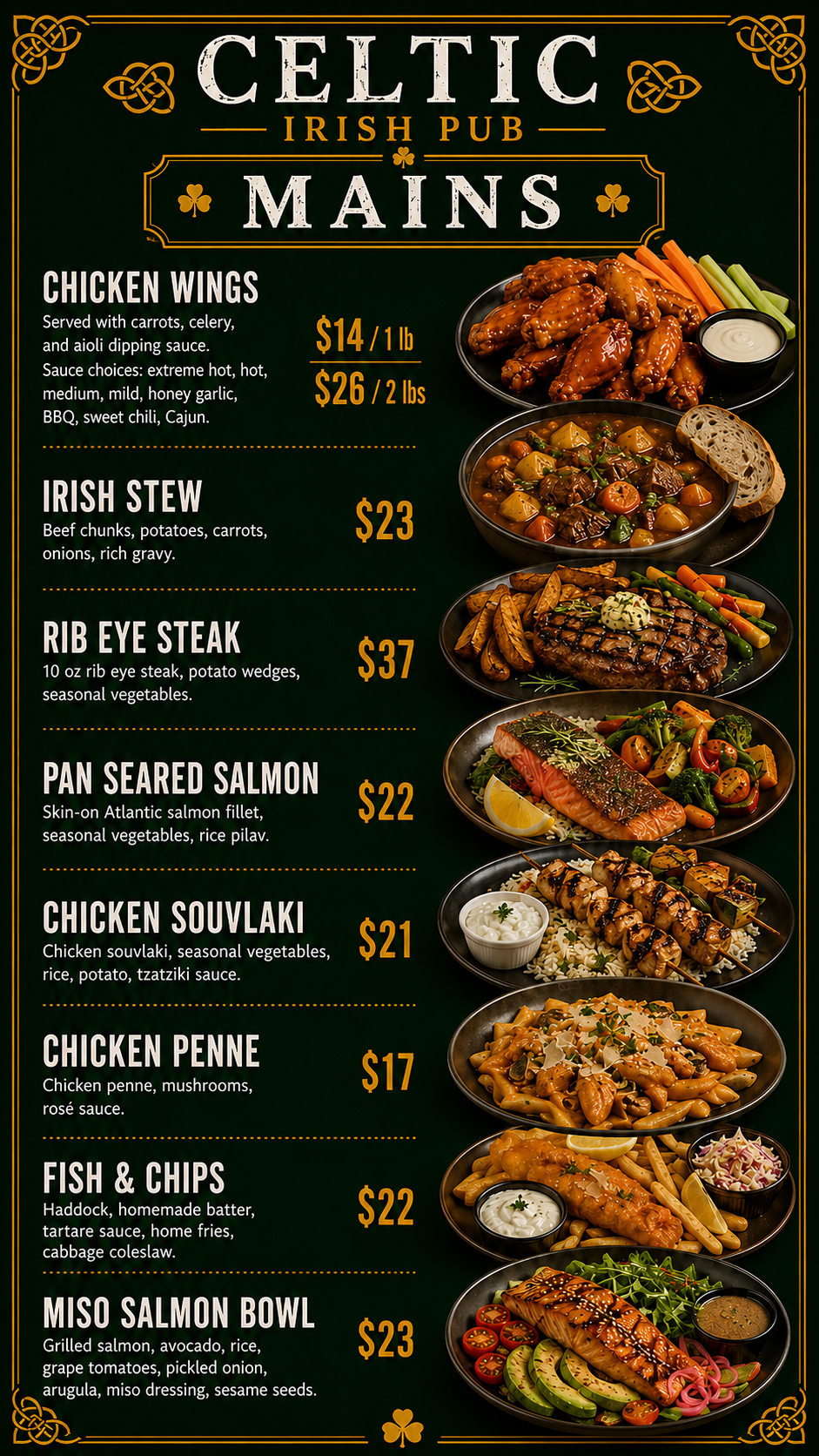 Celtic Irish Pub menu page 8