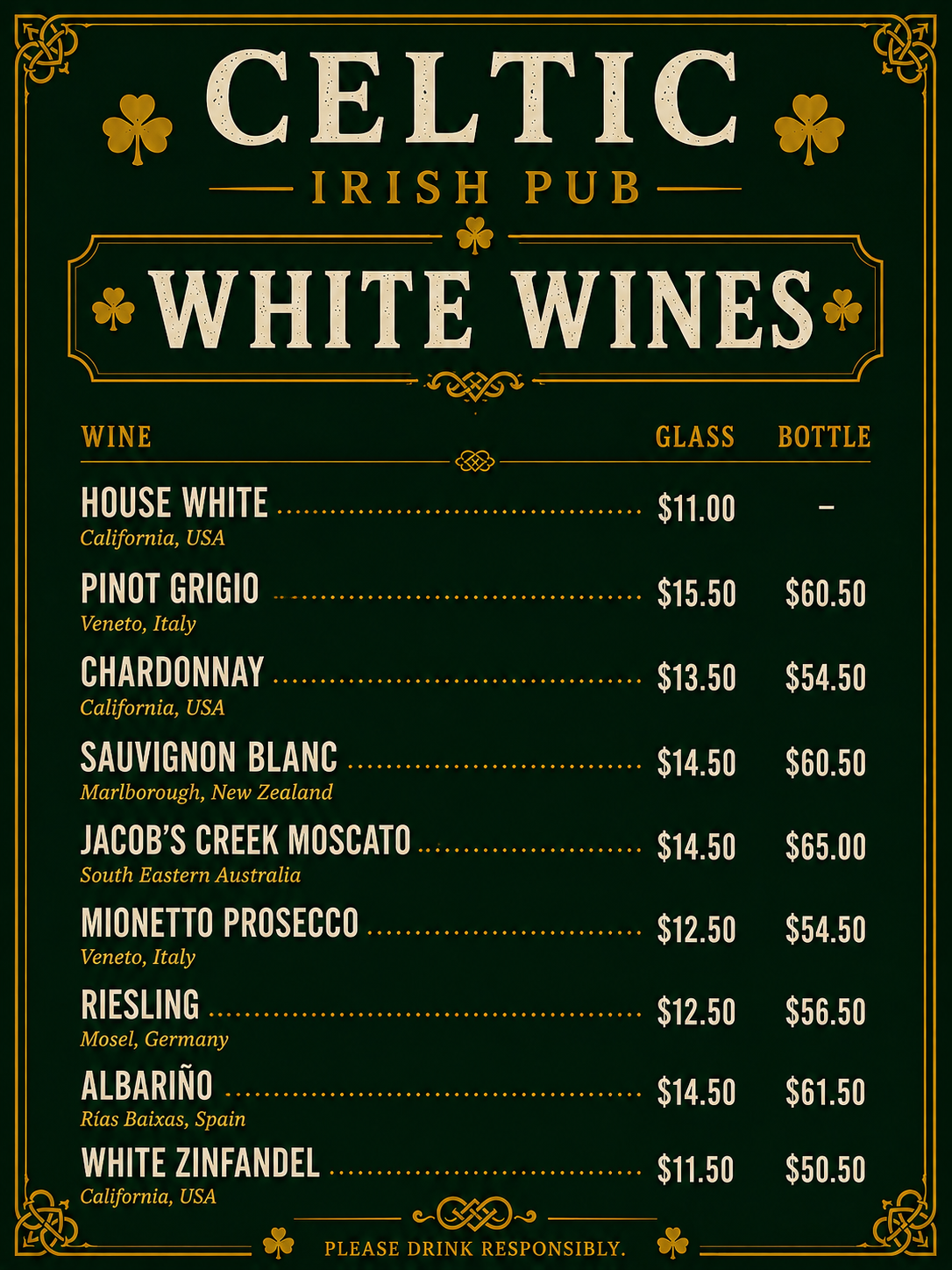 Celtic Irish Pub menu page 15