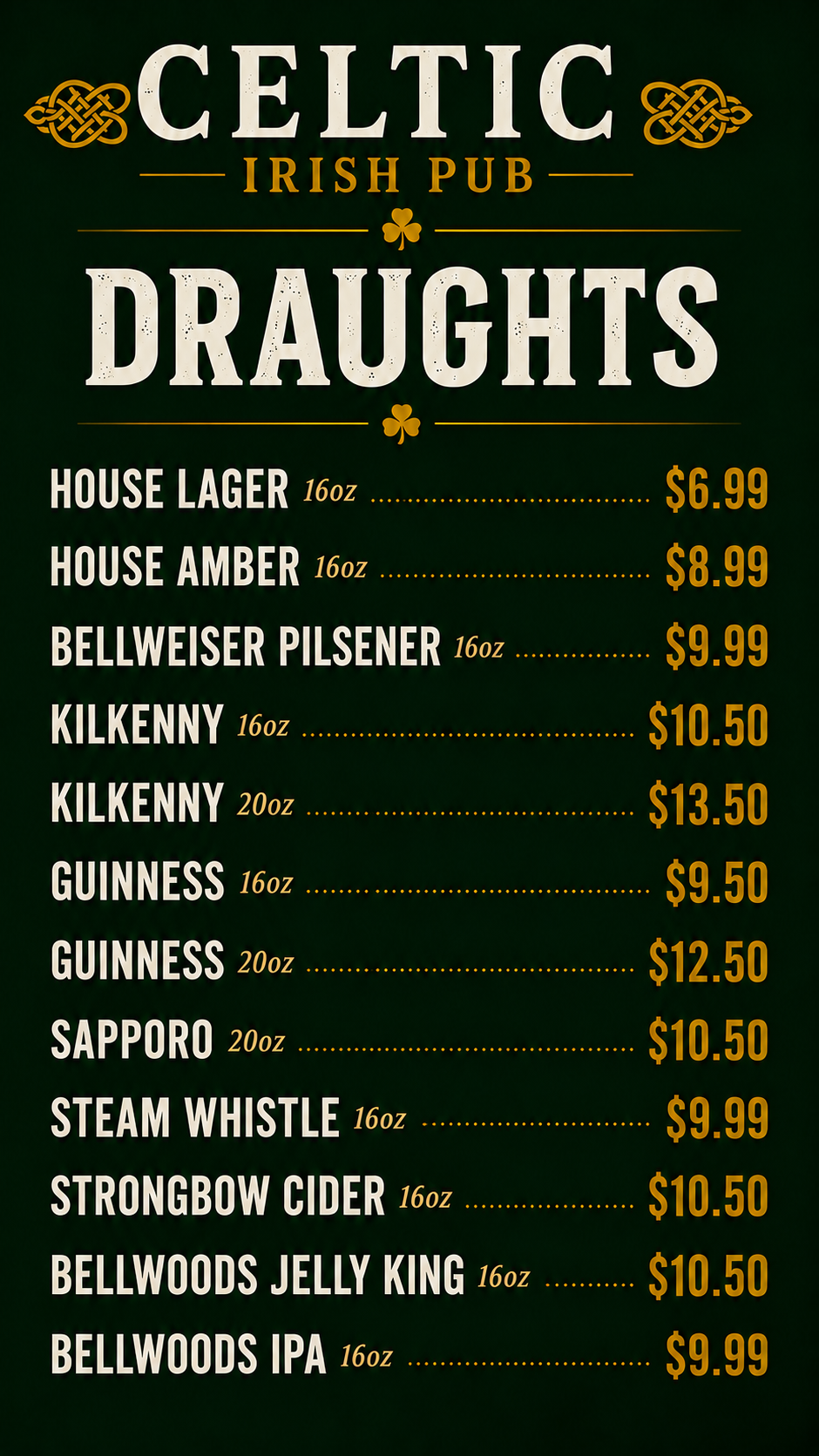 Celtic Irish Pub menu page 12